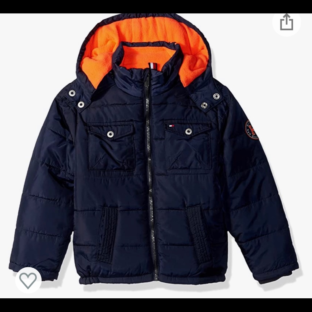 Tommy Hilfiger kids navy and orange coat.